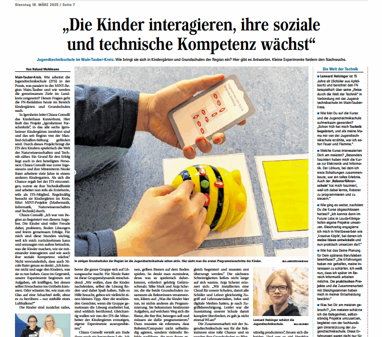 Artikelserie über die Jugend­technikschule Main-Tauber in den Fränkischen Nachrichten läuft!
